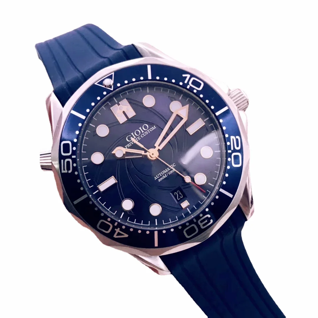 

Luxury New Men Automatic Mechanical Watch Gold Blue Rubber Ceramic Sport Watches