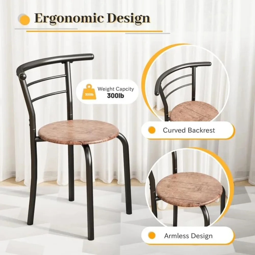 3-Piece Wooden Dining Table Set Kitchen Breakfast Nook Sets with 2 Chairs & Round Tabletop Space Saving Furniture Metal Frame