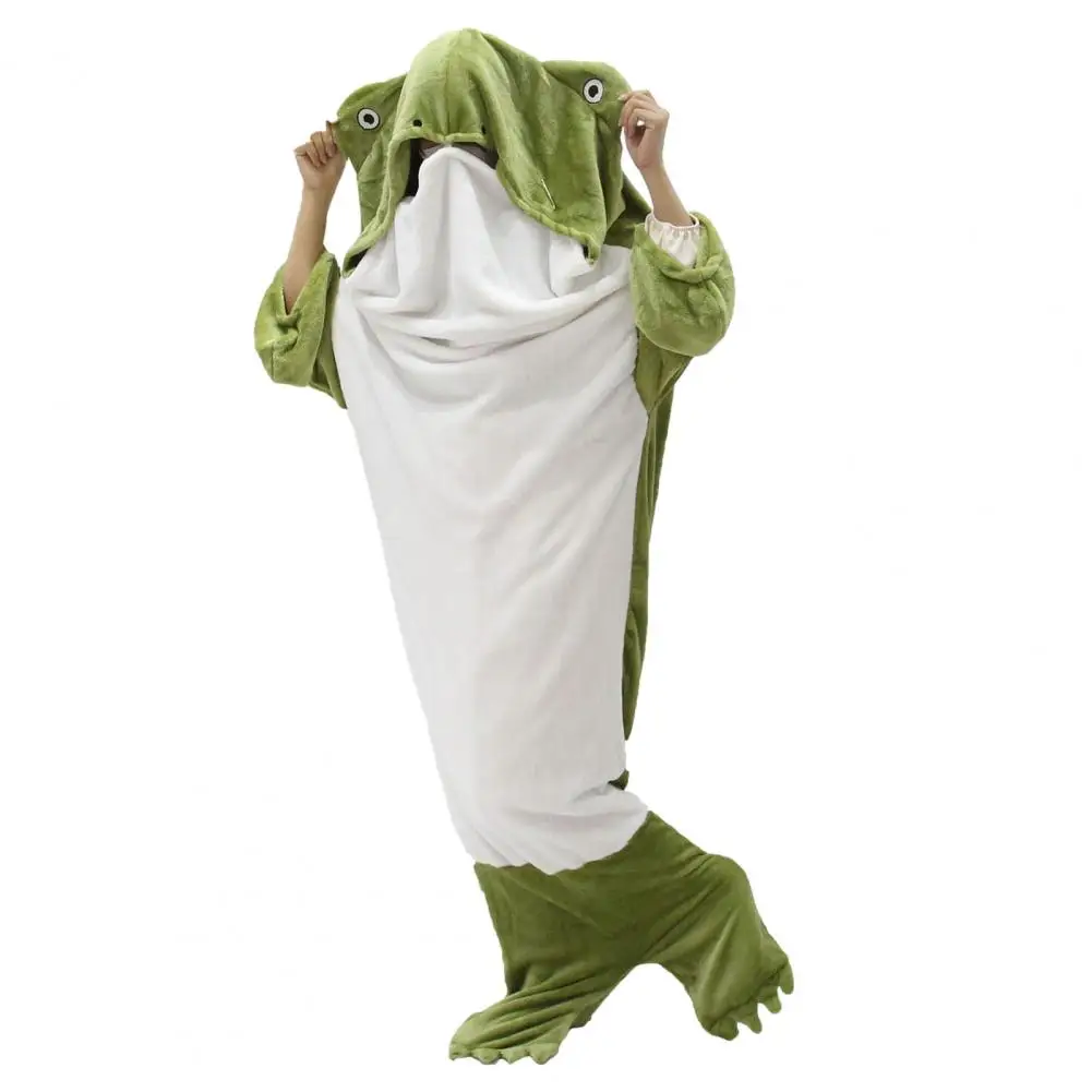 Flannel Sleeping Bag Softest Flannel Fabric Sleeping Bag Warm Cozy Cartoon Frog Hooded Blanket for Travel