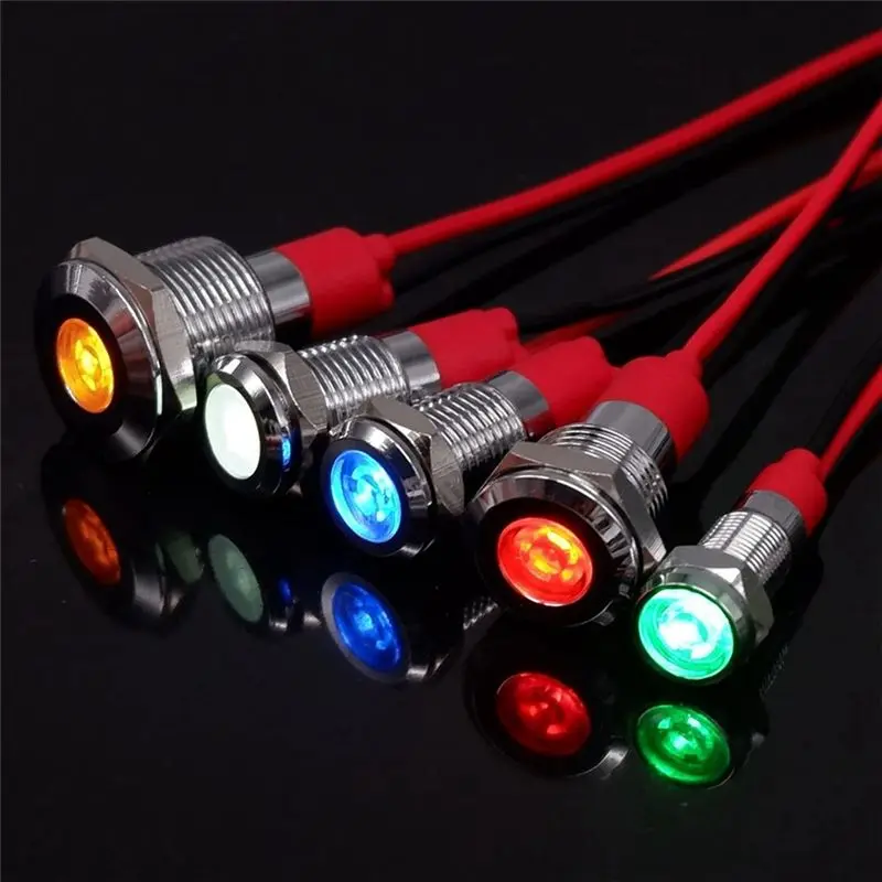 ABUH-20Pcs 6Mm 금속 LED 경고 표시등 신호 램프 파일럿 온보드 디스플레이 조명(와이어 3V 포함)