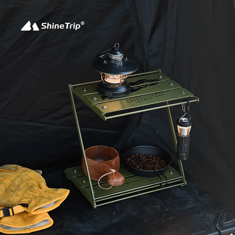 

Mountain Fun Outdoor Camping Tabletop Folding Multifunctional Shelf Aluminium Double Layer Portable Z-zone Storage Table