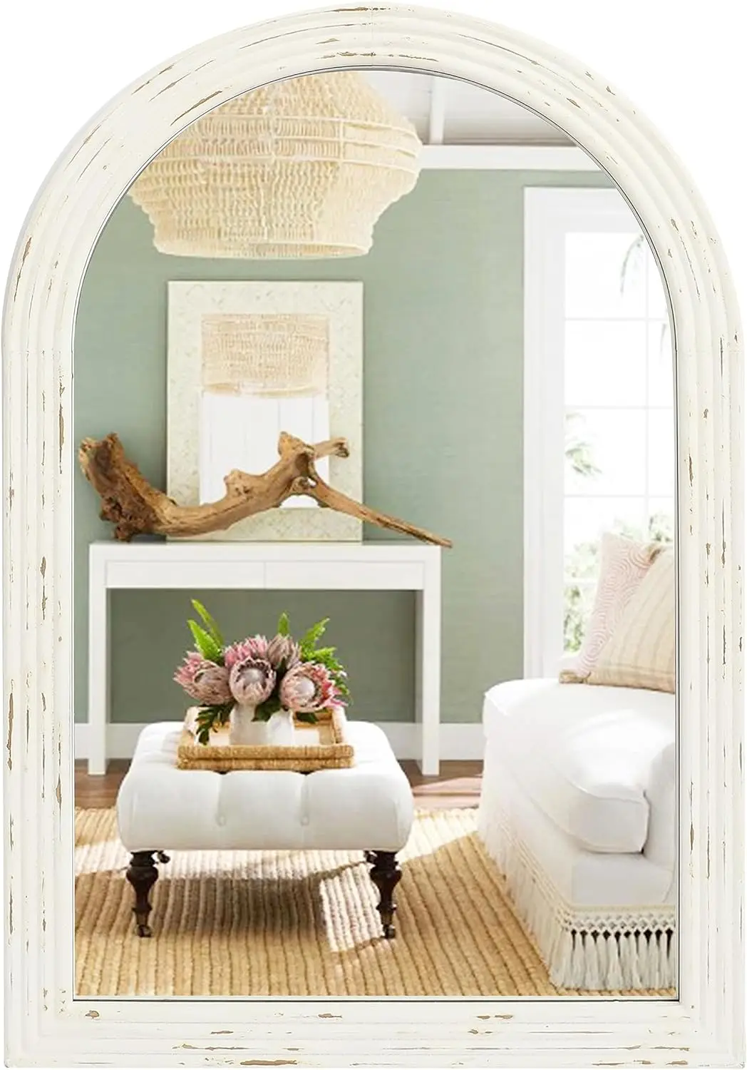 

Arched Mirror, White Distressed Wood Mirror, Decorative Mirror for Bathroom Living Room Bedroom Entryway, 20''×30'