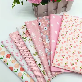 (25 cm * 20 cm) 8 pièces de tissu en coton floral rose ; Tissu prédécoupé ; Fournitures de couture pour la couture patchwork et l'artisanat de vêtements de bricolage 1