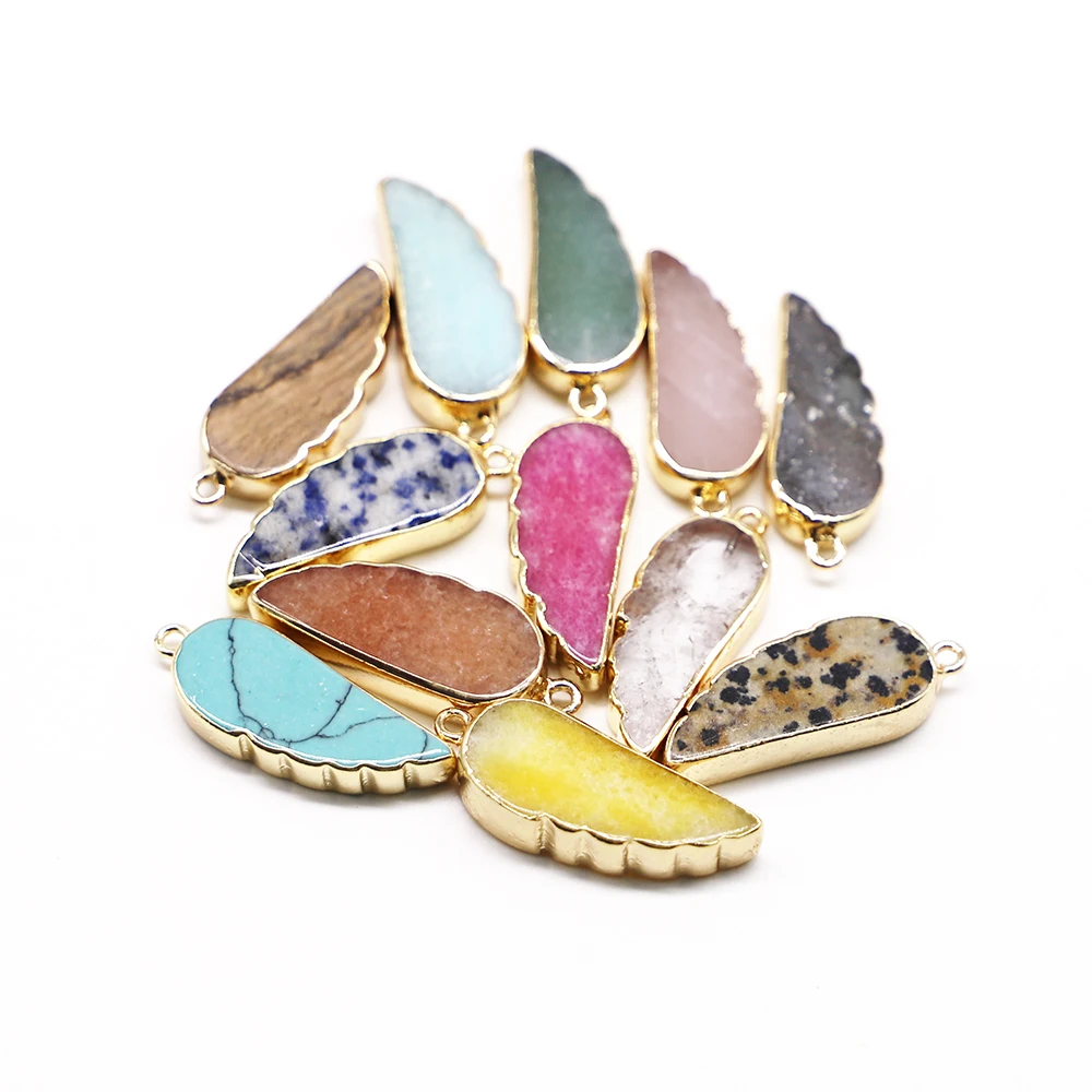 New Natural Stone Angel Wings Feathers Healing Crystals Pendants Charms Necklace for Women Men Jewelry Making 10Pcs Mixed Lot