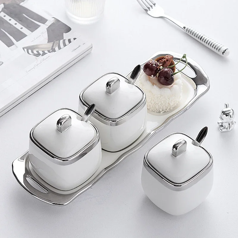Nordic Light Monosodium Glutamate Seasoning Box Ceramic Kitchen Supplies Household Seasoning Pot with Lid Combination Set
