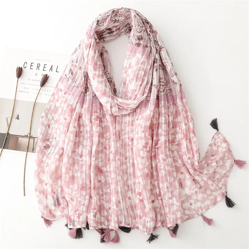 

2023 New Beautiful Paisley Pattern Tassel Scarves Shawls Long Cotton Ombre Flower Print Wrap Hijab Free Shipping