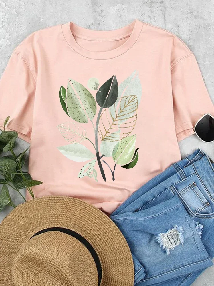 Women's Printed Short Sleeve T-Shirt - Loose Fit Tunic Top, Comfy Cotton Blend, Khaki - View #3