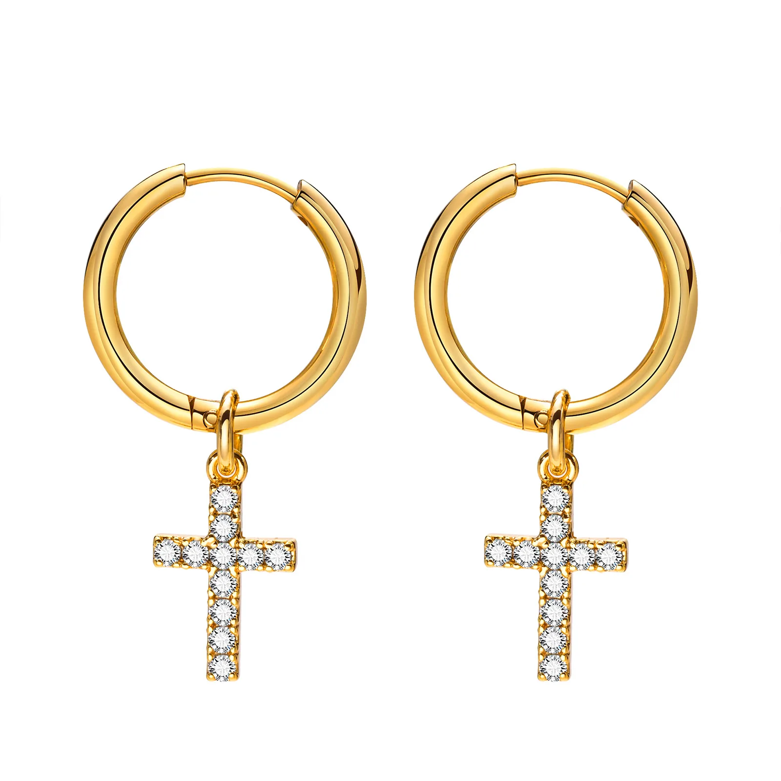 Gold Cross Dangle Earrings for Men - Gold Filled Jewelry - Nadin Art Design  - Personalized Jewelry