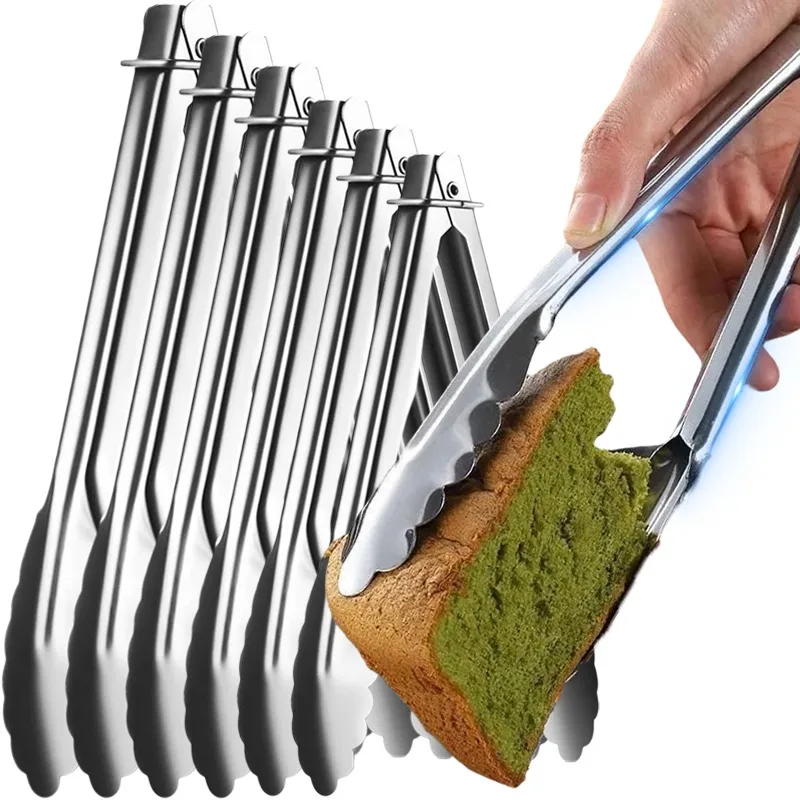 7/12/16 Inch Long BBQ Tongs Non-Slip Handle Stainless Steel Fried Barbecue Clip Salad Bread Clamp Kitchen Tools Meat Food Clip