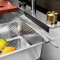 Multifunction Brushed Nano Kitchen Sink Waterfall Faucet Large Single Bowl Cup Washer Pure Tap Soap Dispenser Stainless Steel 2