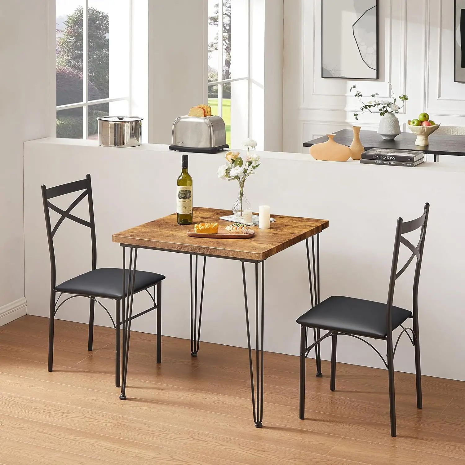 3-Piece Dining Room Kitchen Table and Pu Cushion Chair Sets for Small Space