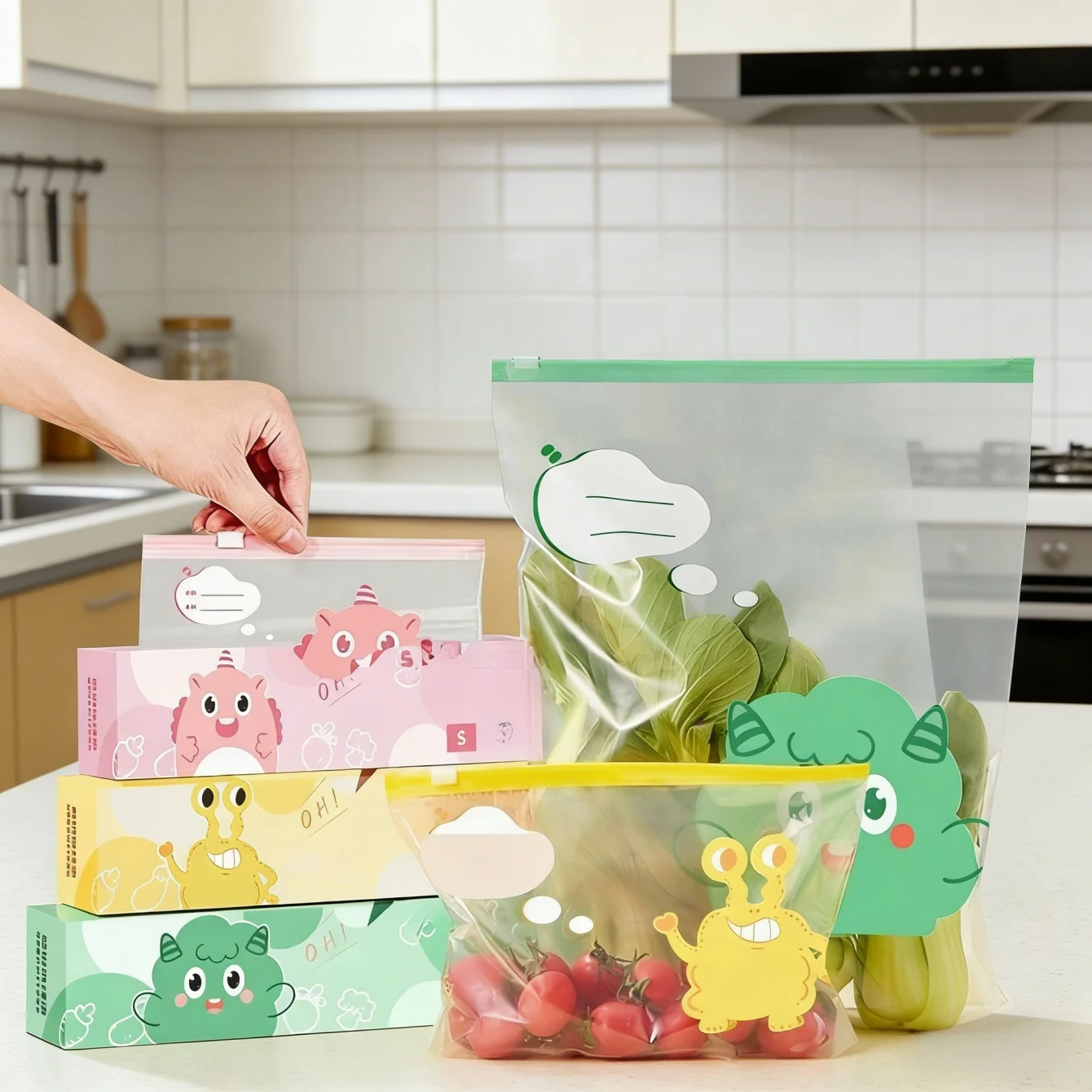 Reusable Food Storage Bags Variety Pack - 55 Piece Set (Snack & Sandwich) Leakproof and Freezer Safe Zipper Bags