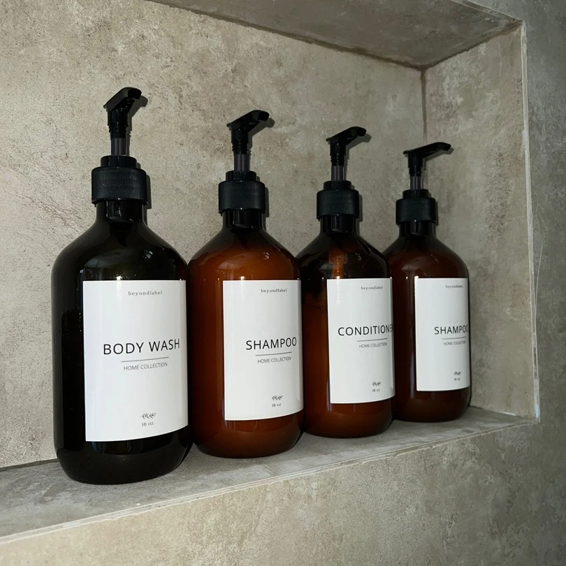 Refillable Amber Shampoo Shower Gel Empty Bottles with Pump Shampoo Conditioner Body wash Dispenser for Hotel Bathroom 500ml 3