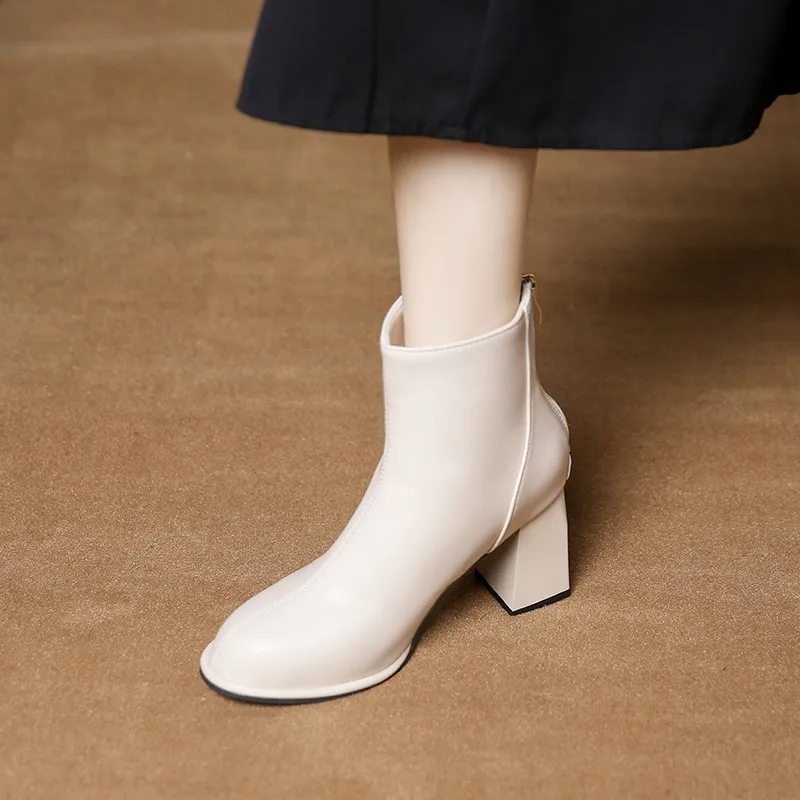 

Женские ботинки на молнии, новинка 2022, модная зимняя обувь на молнии, осенне-зимняя женская обувь на высоком каблуке с круглым носком