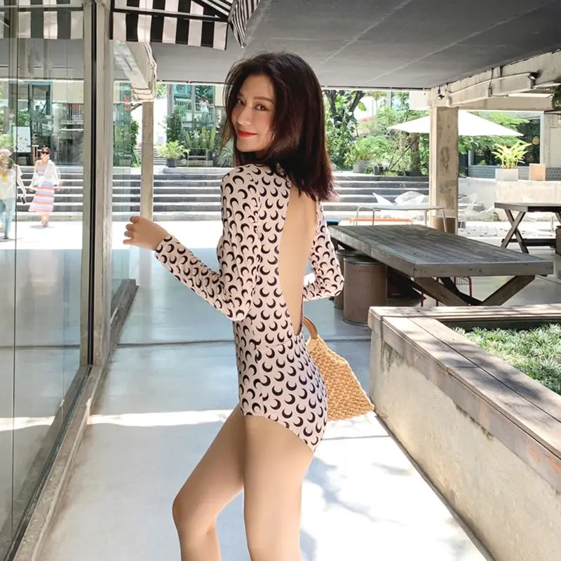 Sports Swimsuit Long-sleeved Swimsuit Women's Flesh-covered Belly-covered Slimming Mid-length Super Fairy Split Backless
