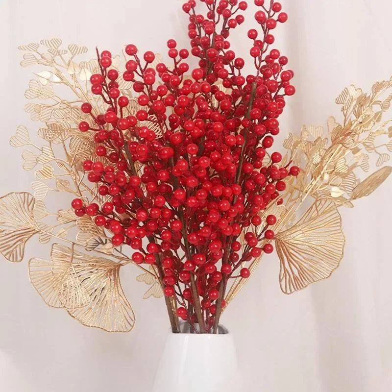1PCS Christmas Red Berry Bouquet Fake Plant For Home Vase Decor Xmas Tree Ornaments New Year Party Living Room Decoration
