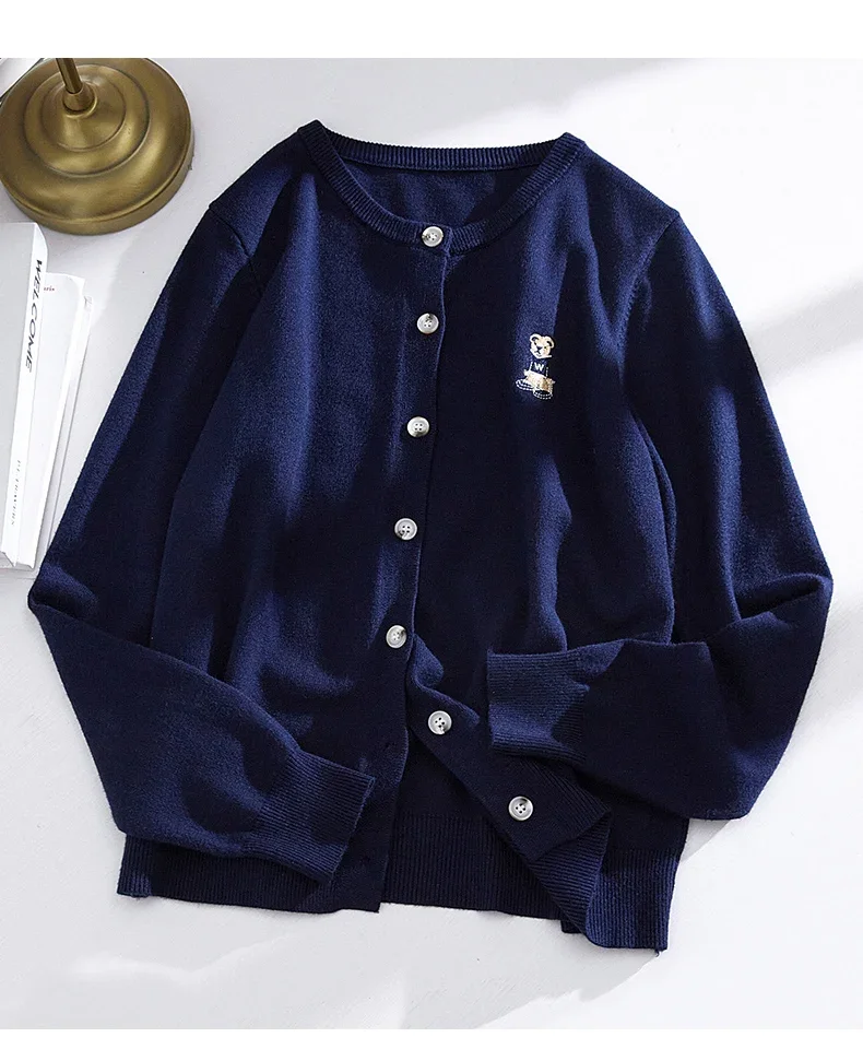 Spring Autumn Women's Knitted Cardigan Korean Single Breasted Long Sleeve Jumper Woman Chic Round Neck Cardigans Outwear