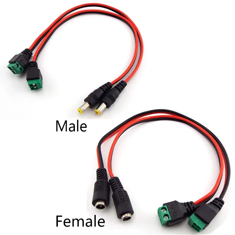 

12V DC male female plug Cable Wrie to 5.5X2.1mm DC Plug Connector Adapter Extend Cable Wire Line for LED light strip CCTV Camera