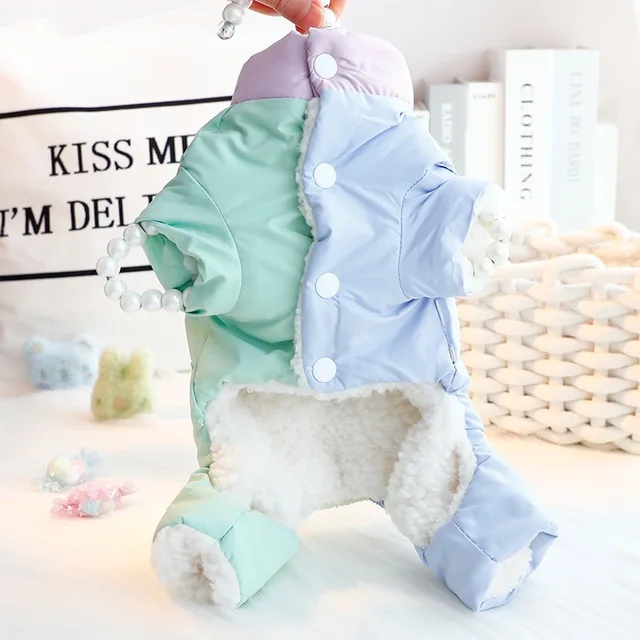 Thiened Fce Dog Clothes Four Legs Windproof Cotton Autumn Winter Clothes for Small Dogs Teddy Pet Clothes with Heart Bule 3