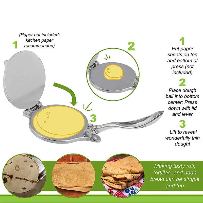 Tortilla Press 16/20cm DIY Tortilla Press Maker Aluminium Alloy Manual Corn Tortillas Dough Pressing Tools Kitchen Bakeware Cooking Accessories