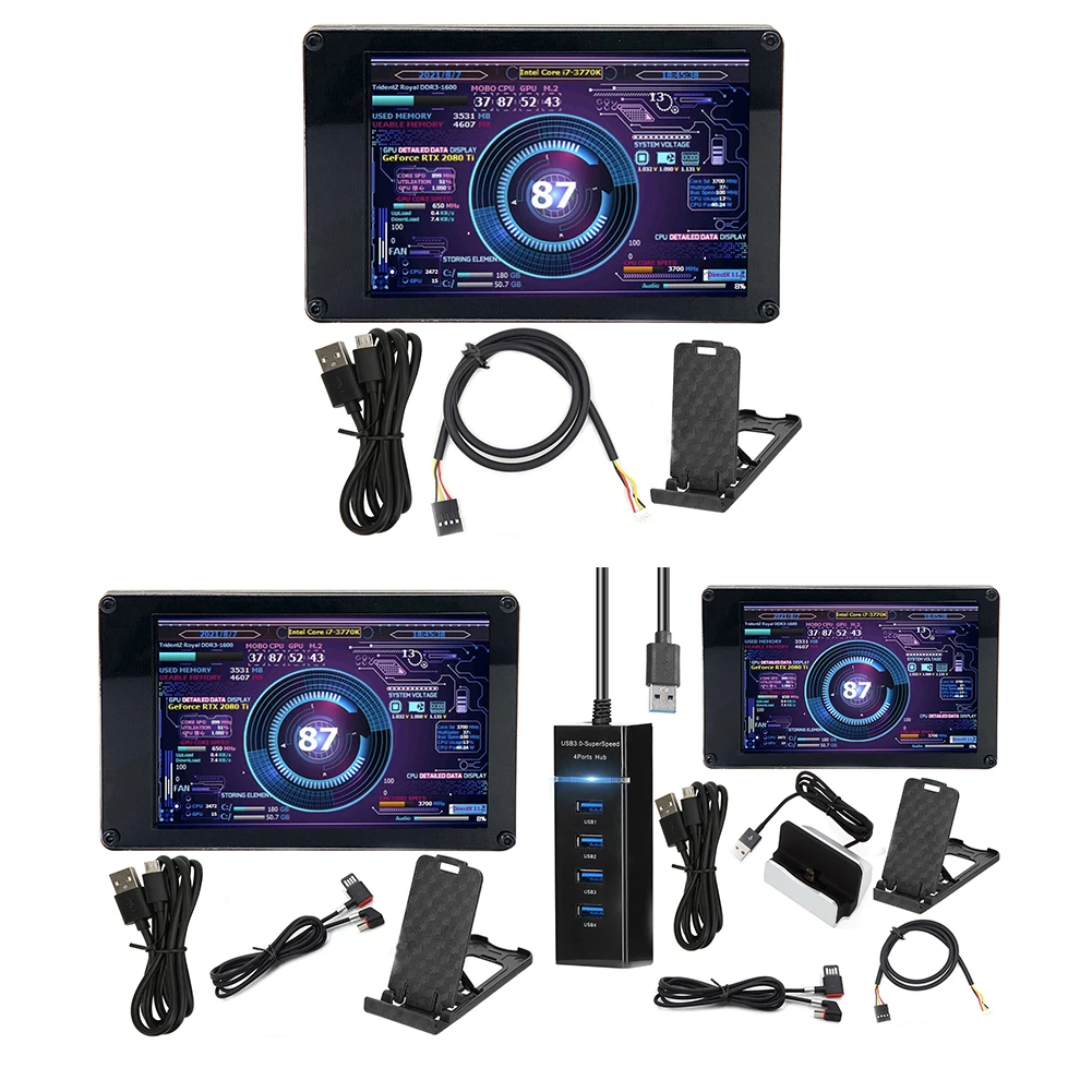 듀얼 USB 온도 모니터링 3.5인치 IPS DIY PC 디스플레이 보조 화면 CPU GPU RAM HDD 아크릴 미니 ITX 케이스 AIDA64용