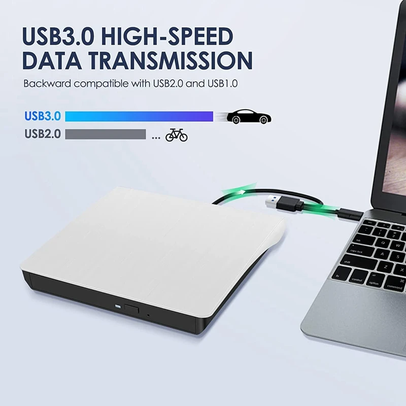 M16K-External CD DVD +/-RW Drive, USB 3.0 & USB-C Portable CD & DVD ROM Burner Player Reader Writer Rewriter Disc Drive