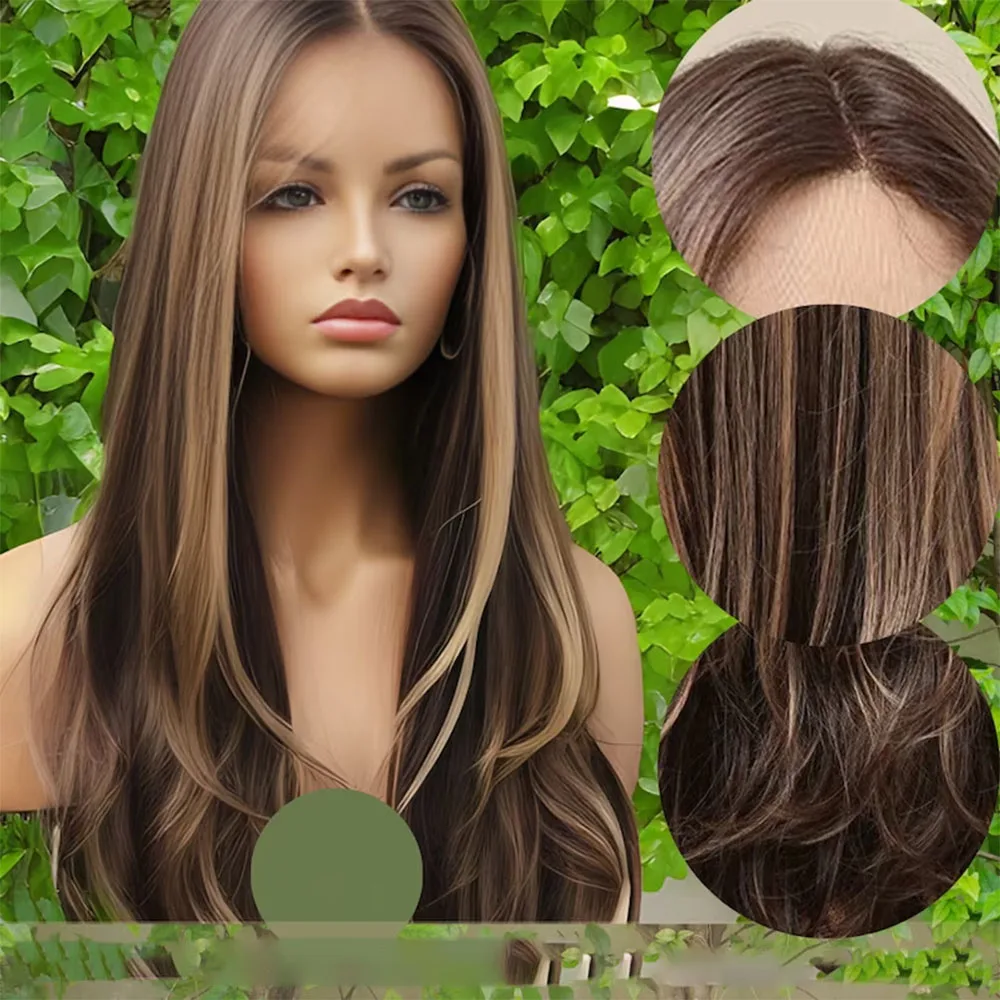 Highlight Brown Soft Long 26'' Straight Natural 5x5 Silk Base Jewish Human Hair Wig Baby Hair HD Lace European Preplucked Human Hair Wigs