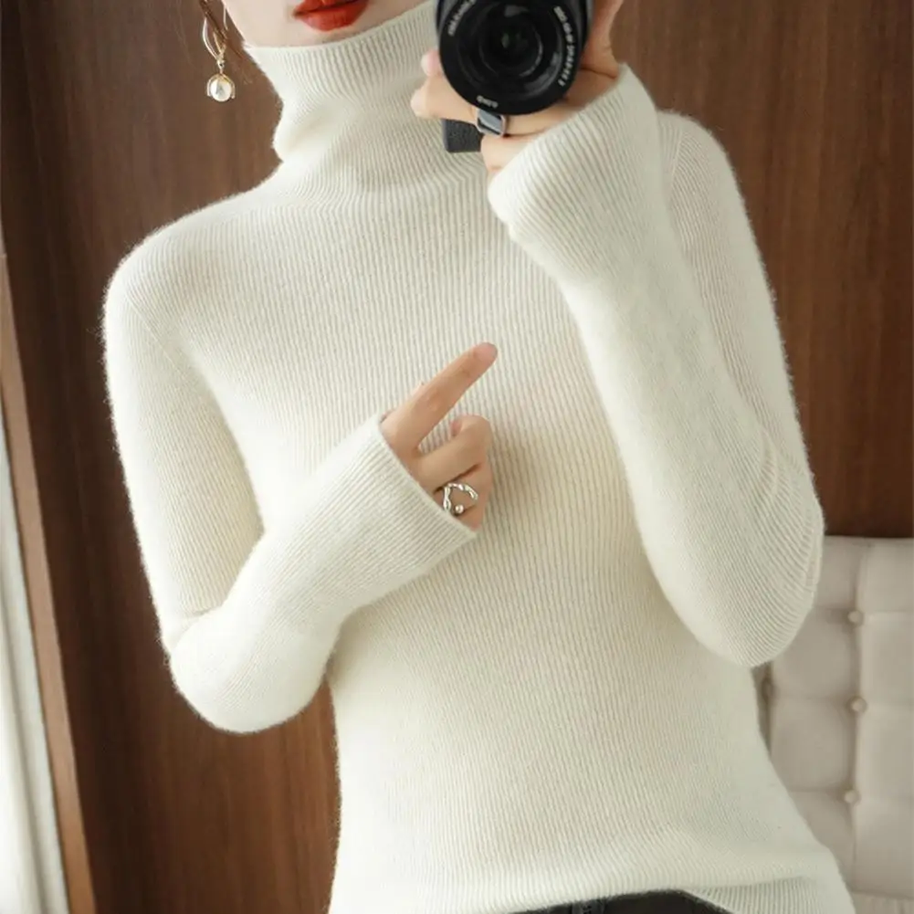 

2023 New Spring Autumn Women's Sweater Turtleneck Pullover Slim Solid High-quality Warmth Comfort Pendulous Feel Knitted Jumper