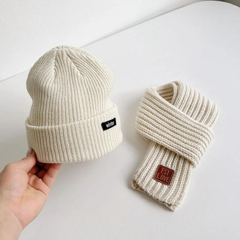 Men's and women's children's hats and scarves two-piece autumn winter bib wool knitted hat design