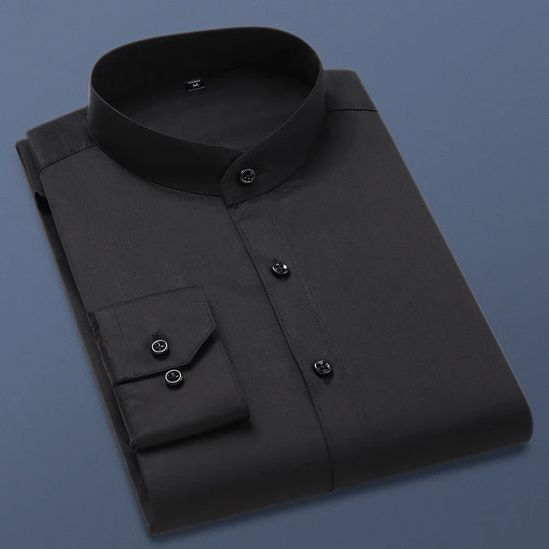 Autumn Long Sleeve Shirt Men 100% Cotton White Shirt Stand Collar Slim Fit Business Work Shirts for Men Plus Size 5XL dress shirts men casual shirts