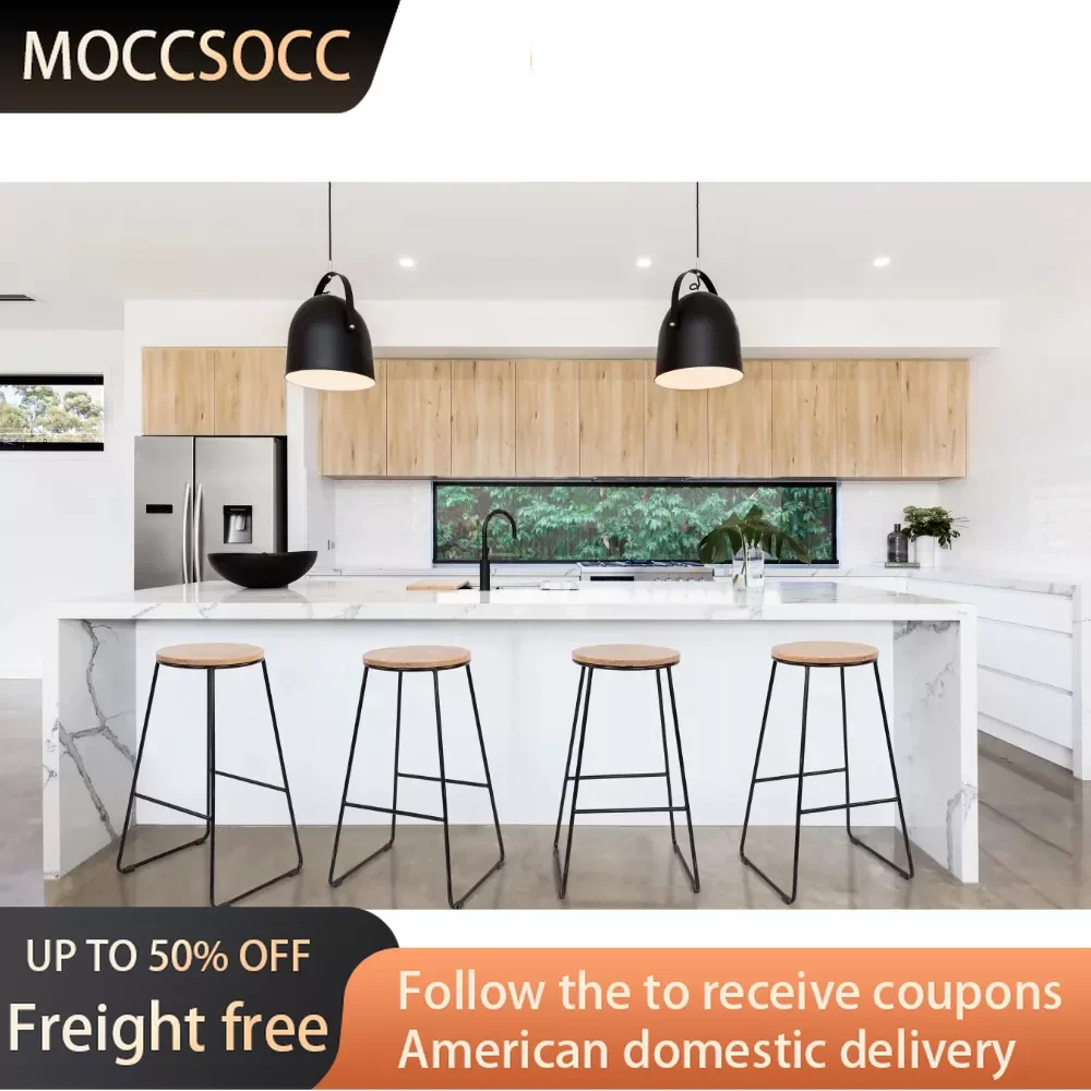 

28"H Backless Stool Black Metal Base With Natural Wood Seat - Set of 4 Freight Free Chairs for Kitchen Chair Chair Bar Counter