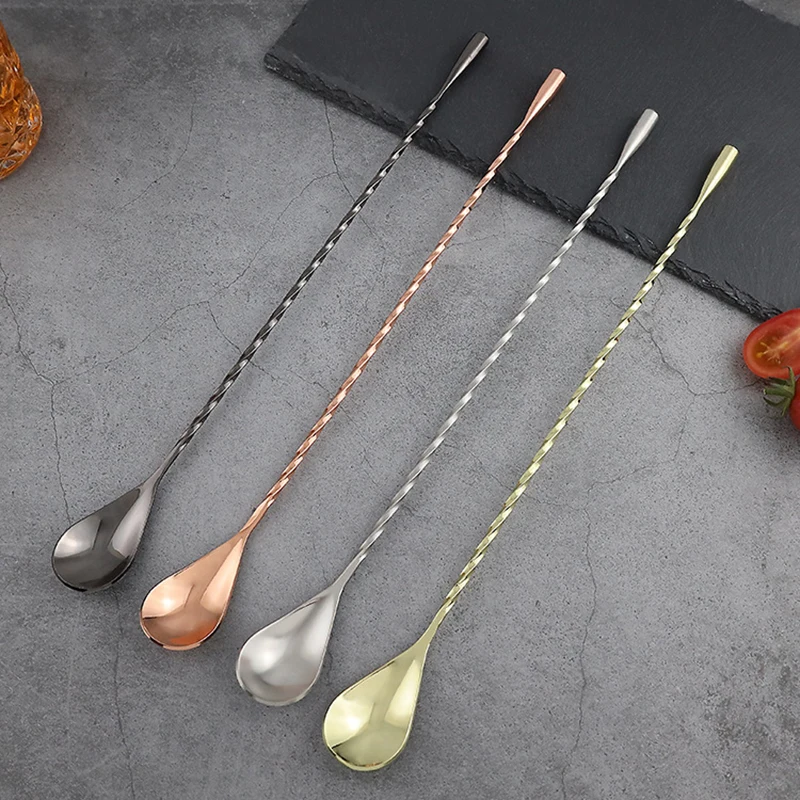 Description Picture 3 of itemLong Handle Cocktail Stirrers Bartender Mixing Stick Spoon Stainless Steel Barman Kit Accessories Whisky Shaker Bar Kitchen
