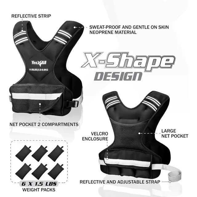 6846-7da5a7.jpg Adjustable Weighted Vest 11-32lbs with Reflective Strip, Large Weight Vest for Strength Training for Men & Women