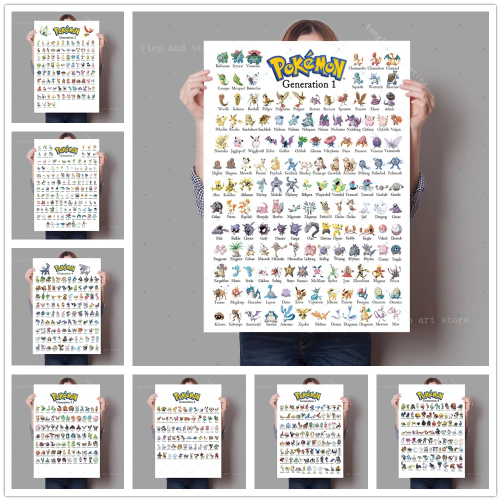 Pokemon Full Pokedex Gen 1 To Gen 6 1-721 Anime Video Game CANVAS Print 