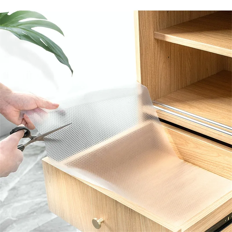 1pc Clear Waterproof Oilproof Shelf Cover Mat Drawer Liner Cabinet Non Slip Table Adhesive Kitchen Cupboard Refrigerator 45*150