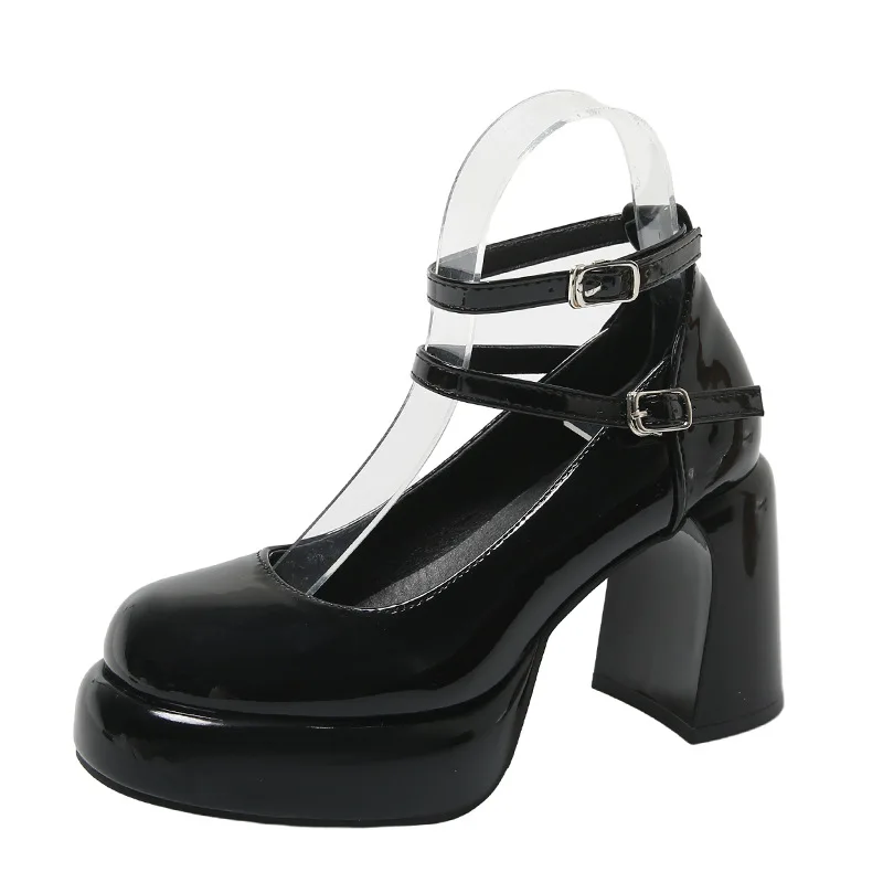 Designer Platform Women Mary Jane Shoes Fashion Elegant Double Buckle Thick Heel Shoes Ladies Dress Pumps High Heel Party Shoes