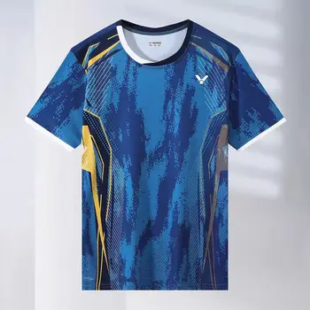 Le magliette da tennis personalizzate per uomo e donna con giacche da badminton con scollo a V ad asciugatura rapida possono essere stampate con nomi, loghi e num