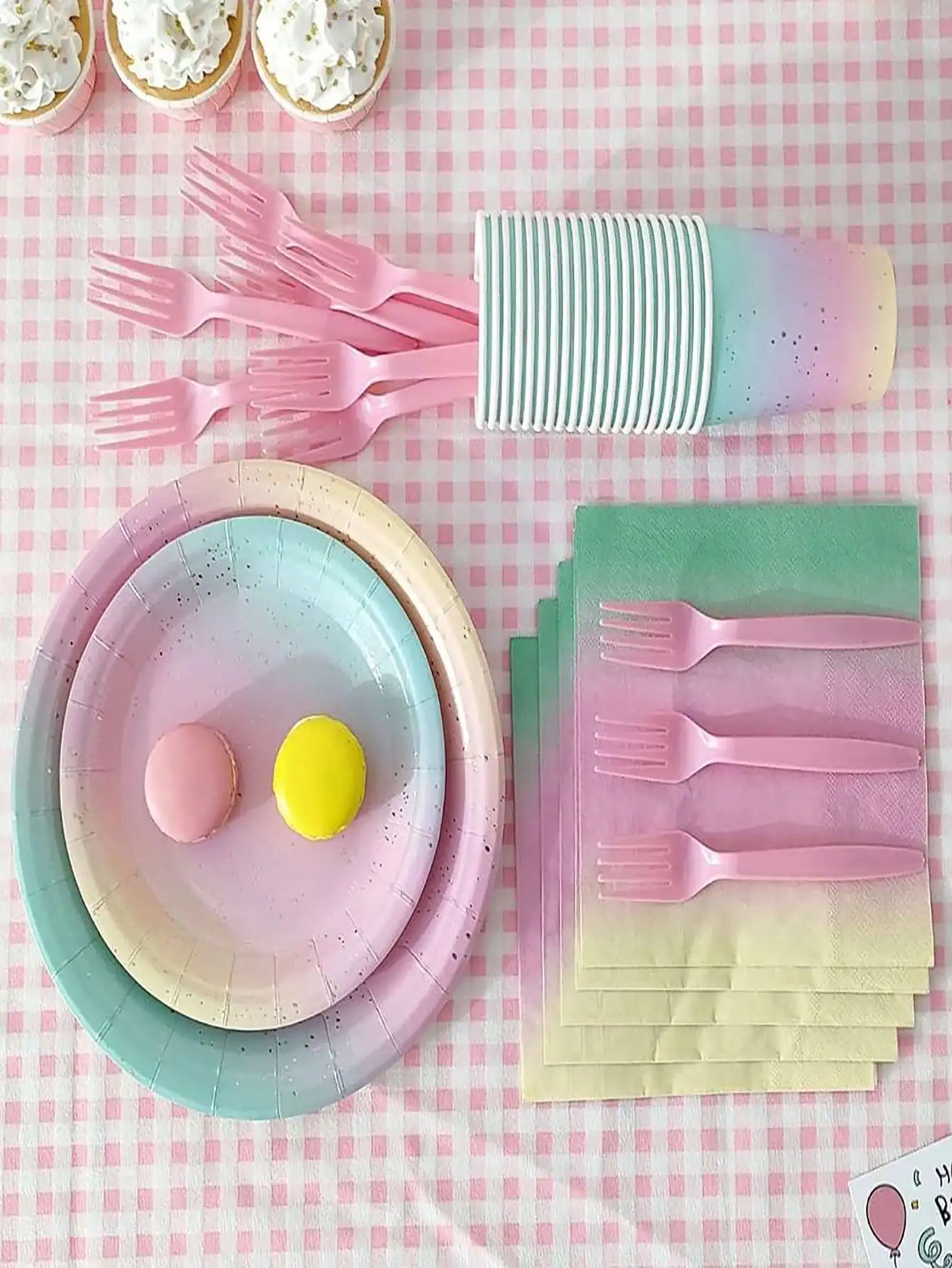 Rainbow Pastel Party Tableware Set Disposable Paper Plate Napkin Cup Fork Tableware for Birthday Party Christening Wedding party supplies birthday party supplies birthday tableware set disposable napkins