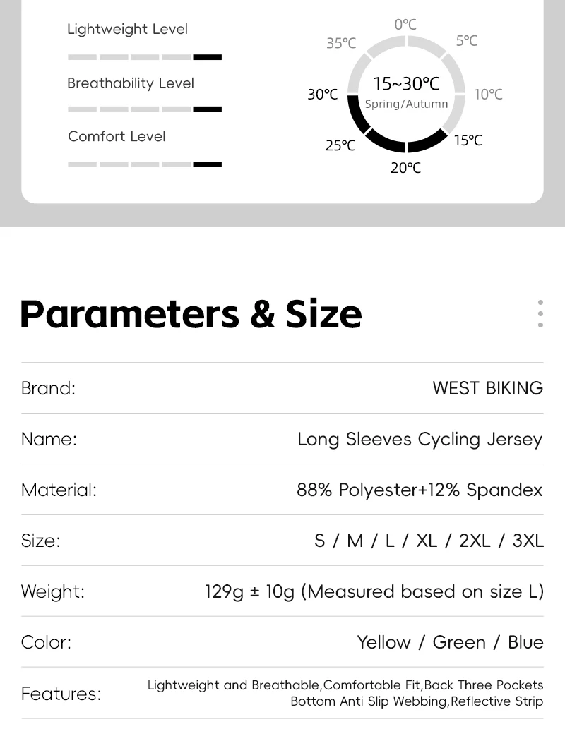 Description Picture 4 of itemWEST BIKING Long Sleeve Cycling Jersey Men's Cycling Shirt With Pocket Road Bicycle Tops Women UV Protection Couples Sport Gear