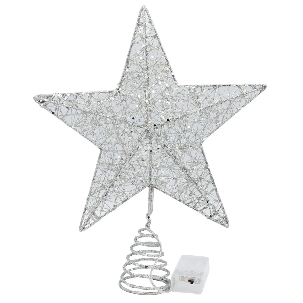 Deluxe LED Five-Pointed Star Glitter Tree Topper with Lights - Festive Christmas Decoration