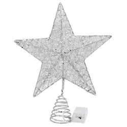 Deluxe LED Five - Pointed Star Glitter Tree Topper with Lights - Festive Christmas Decoration (Silver)