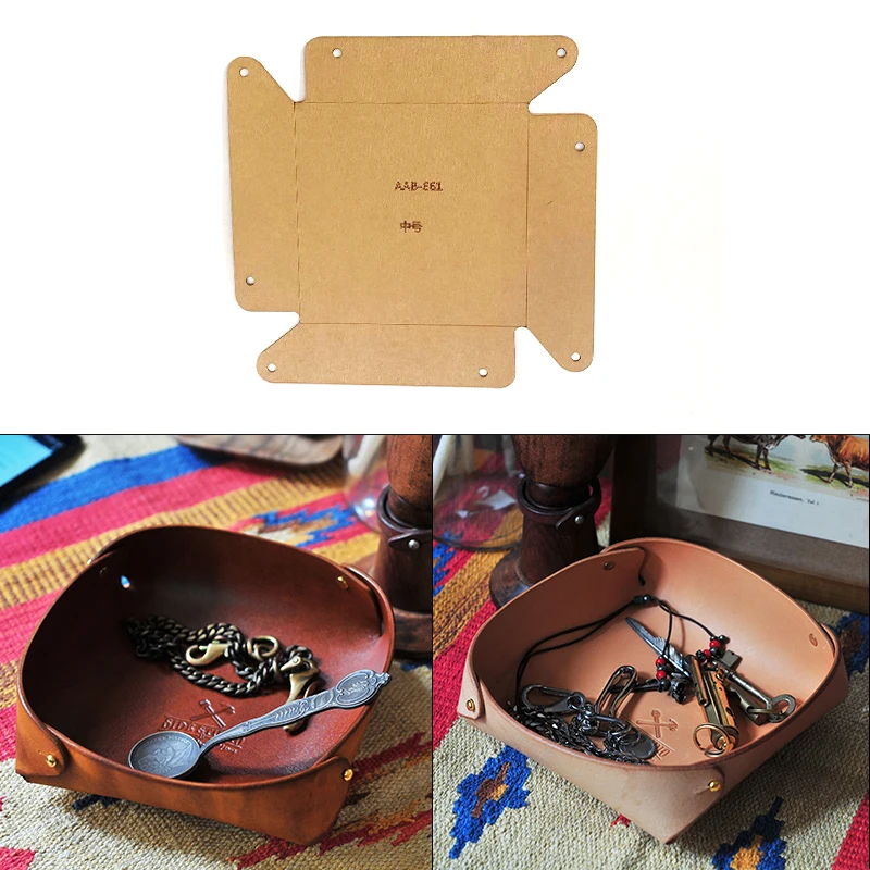 Leather Craft Template 1Set DIY Kraft Paper Storage Tray Leather Sewing Pattern 18*5cm