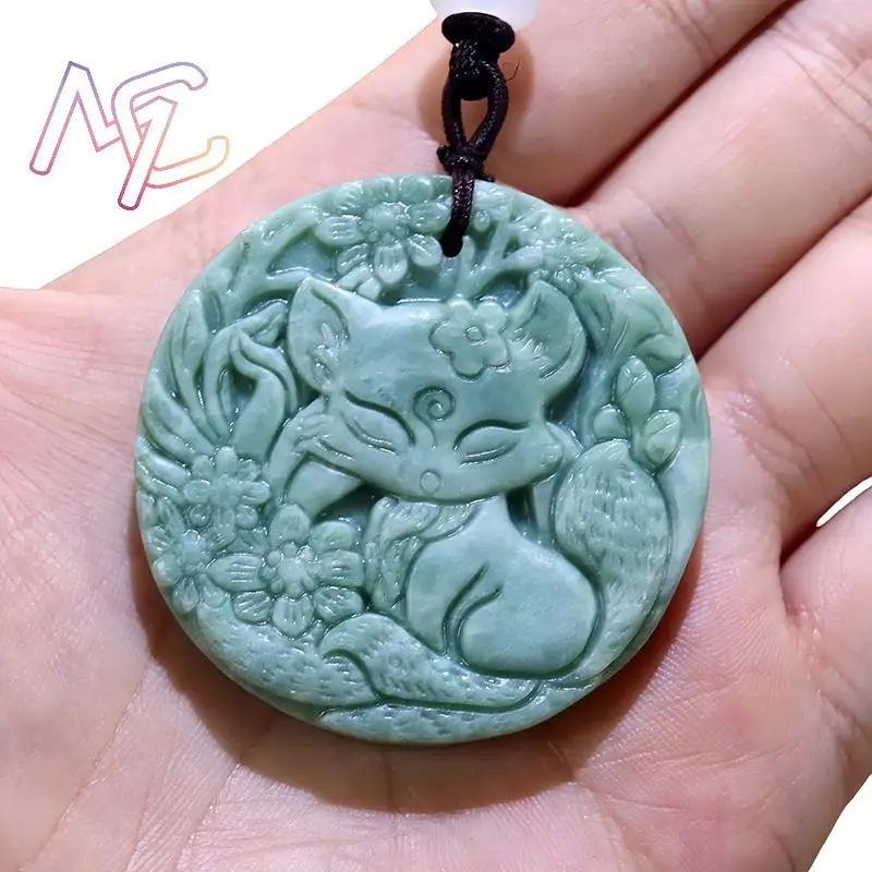 Natural Real Jade Fox Pendant Necklace Gemstones Accessories Luxury Carved Jewelry Vintage Stone Talismans Designer Gift