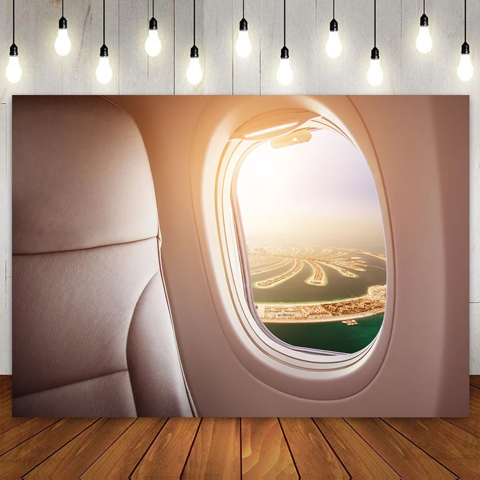 

Фон для фотосъемки с изображением окна самолета путешествия