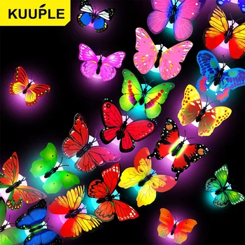 KUUPLE 다채로운 변경 나비 LED 벽 스티커 빛 스티커 3D 홈 장식 DIY 거실 벽 스티커