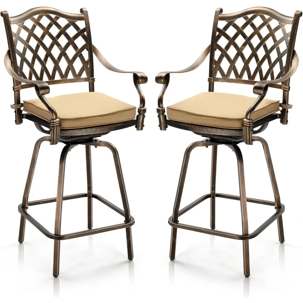 Outdoor Swivel Bar Stools Set of 2 – Cast Aluminum, All-Weather 1