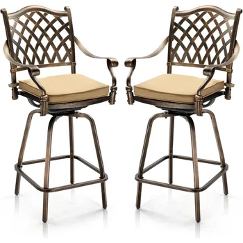 Outdoor Swivel Bar Stools Set of 2 – Cast Aluminum, All-Weather 1