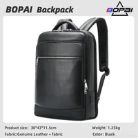 BOPAI 2023 Natural Cowskin 100% Genuine Leather Men's Backpack Fashion Tourist Large Capacity School Bag Leather Laptop Backpack 1