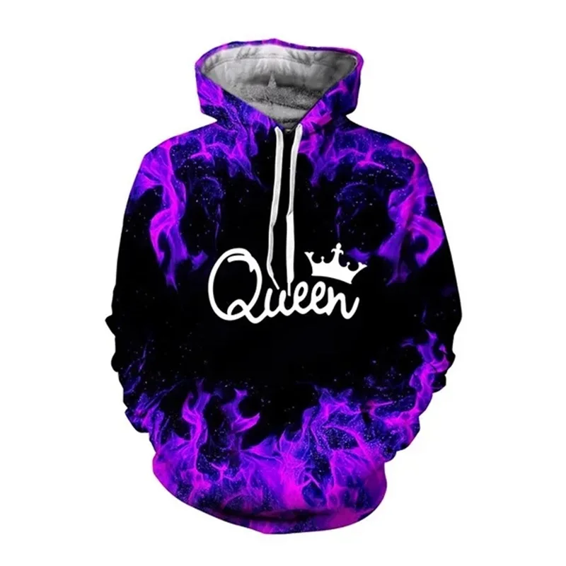 thumbnail image 1 of Sudadera con capucha para hombre y mujer, con estampado 3D, a la moda, con diseño de rey y reina, para él y para ella, informal, de gran tamaño, 1 of 4