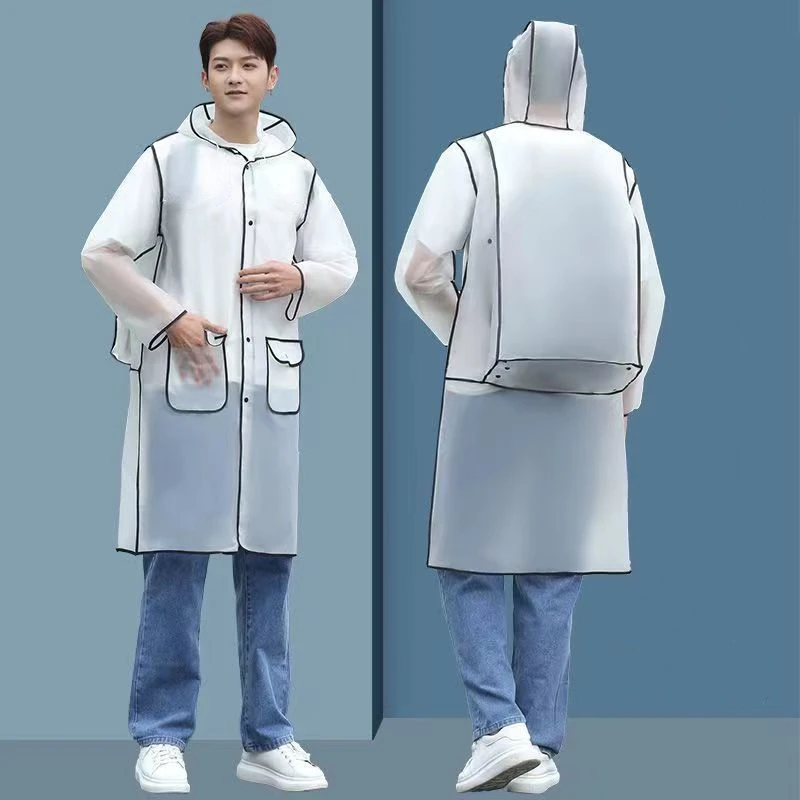 Waterproof Transparent Eva Long Ladies Raincoats Women Men Fashion Rain Coat Jackets Hooded With Schoolbag space
